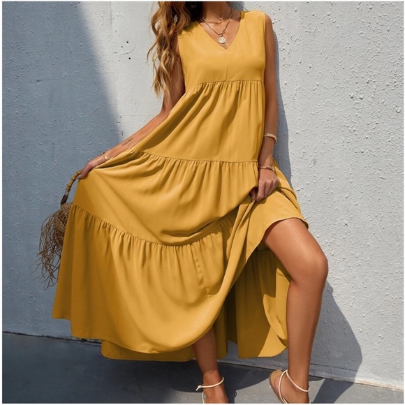 Boho Royal Blue Sleeveless Ruffle maxi Dress - Picture 13 of 14